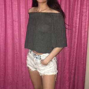 Grey off the shoulder crop top
